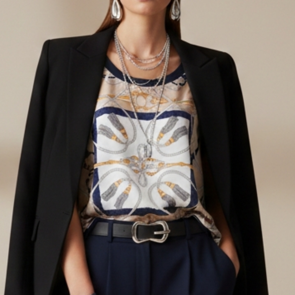Adrienne Vittadini Horsebit Belt Rope Print Top